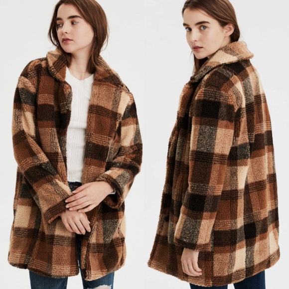 Faux Sherpa Plaid Oversized Coat 